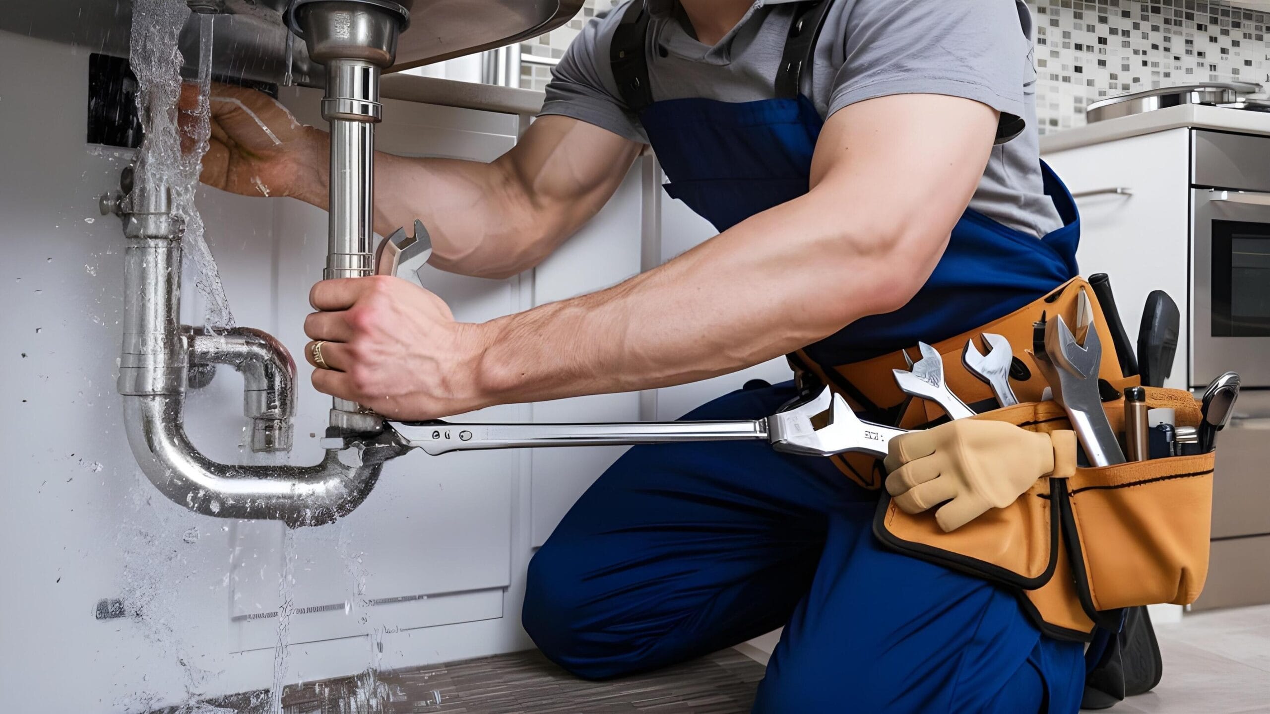 Plumber tightening a residential plumbing pipe in Holly Springs